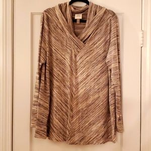 Knox Rose Marled Taupe & Mauve V-Neck Cowl Tunic Size XXL